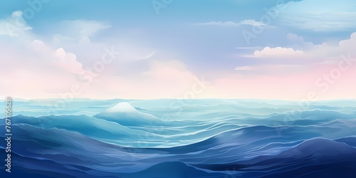 A serene gradient waves illustration, with hues shifting from aquamarine to deep sapphire, conveying a sense of tranquility and serenity inspired by the ocean at dusk.
