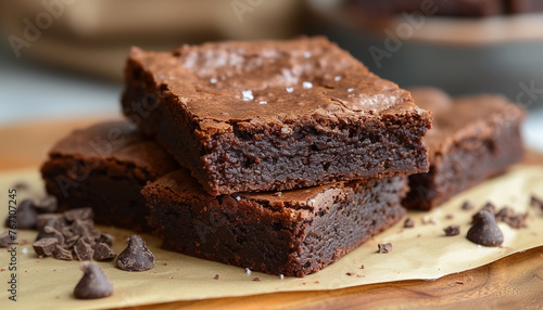 Close-up of brownie dessert on plate.