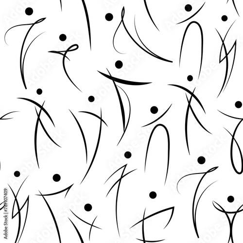 Vector abstract people bodies silhouette seamless pattern. Black and white dancer, movement, exercise, action illustration. Sport human design concept, background