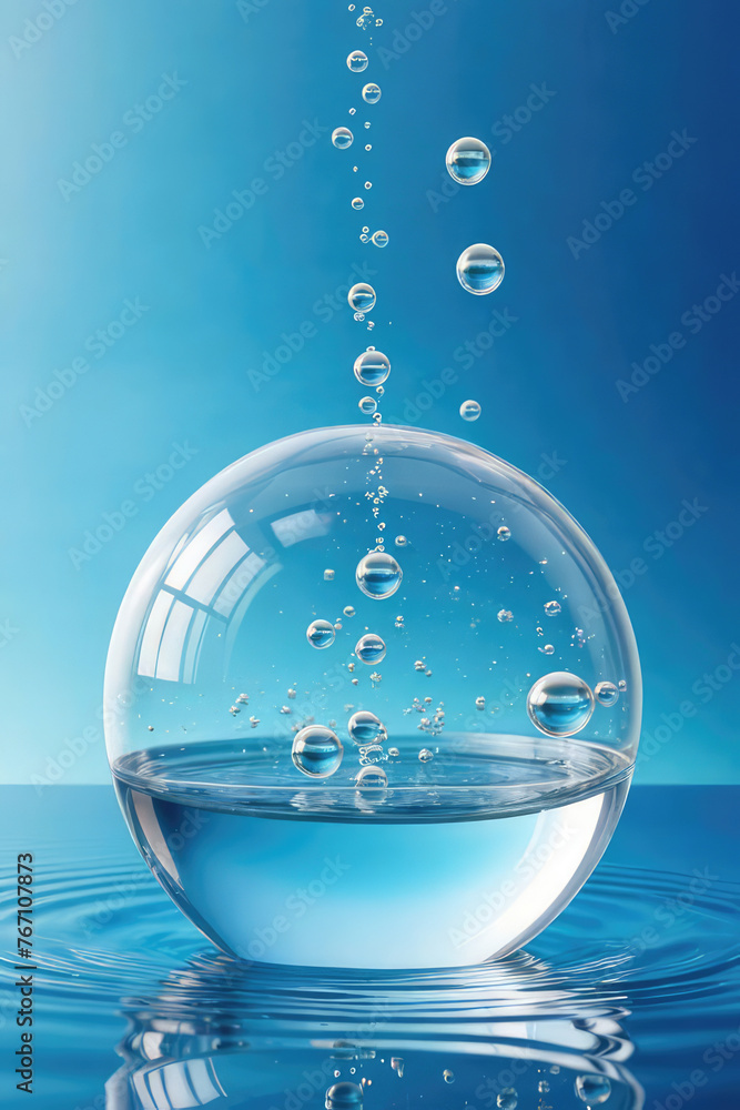 Cosmetic Essence, Liquid bubble, Molecule inside Liquid Bubble on water background, 3d rendering Cosmetic Essence, Liquid bubble, Molecule inside Liquid Bubble on water background, 3d rendering