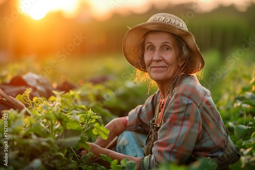 old woman farmer in a field
