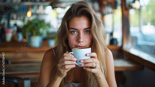 Blond Woman Drinking Coffee