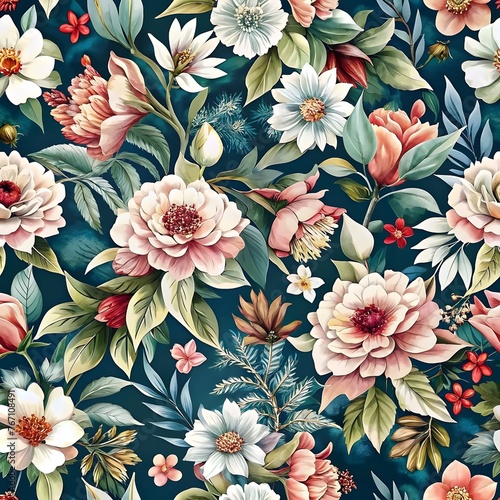 Floral Pattern Vintage Botanical Illustration Exotic Blooms Wallpaper Design