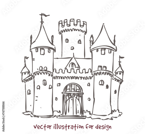vector sketch of European medieval castle