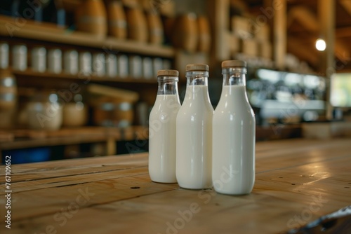 bottles of milk on the table