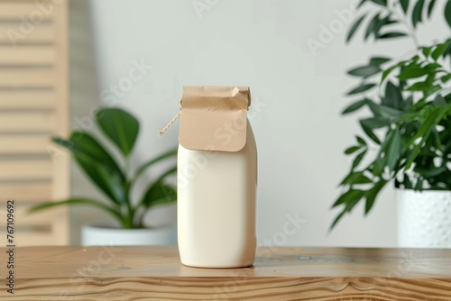 bottle of milk on a table