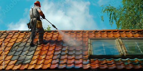 Roof cleaning with high pressure photo