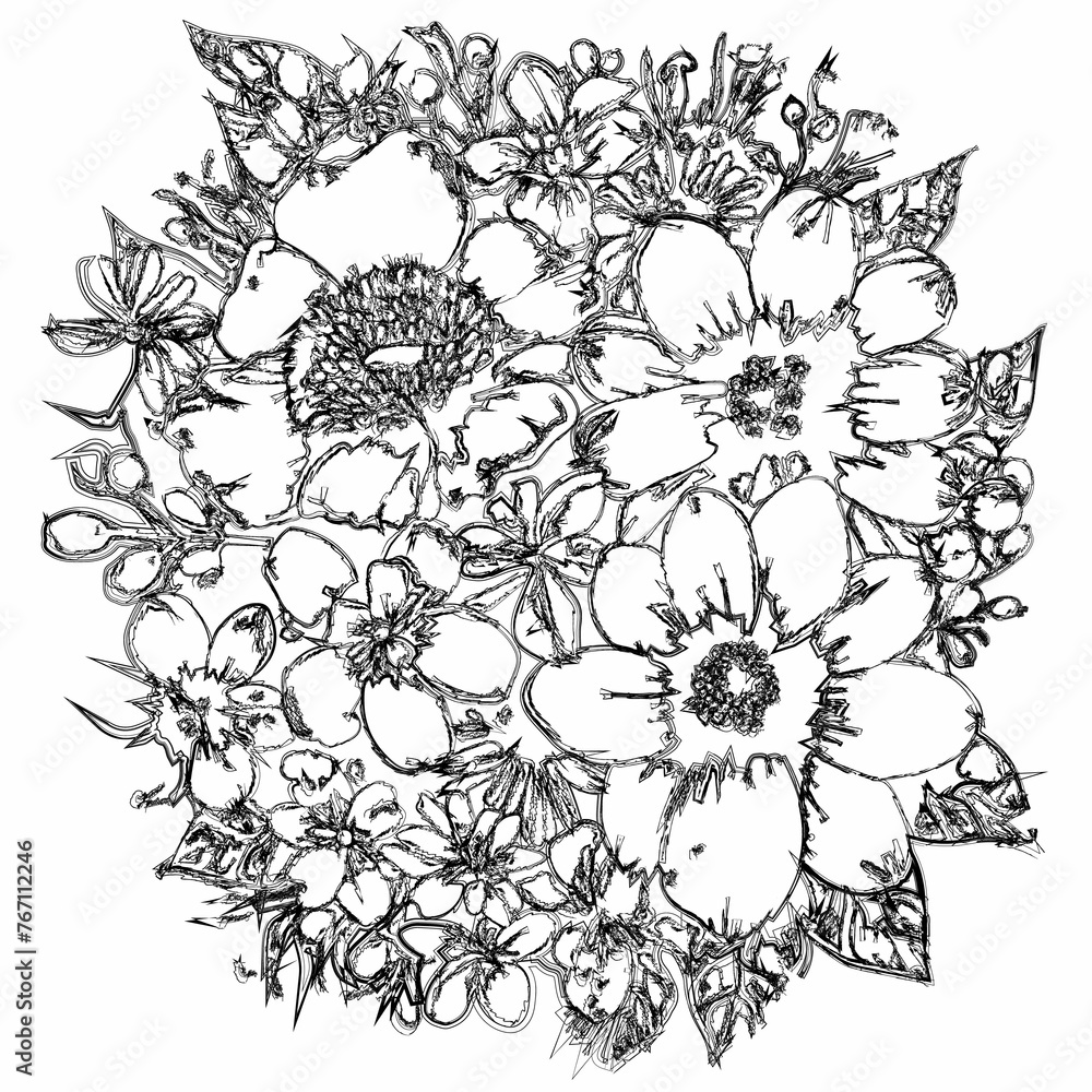 Flowers drawing doodle holiday decoration.