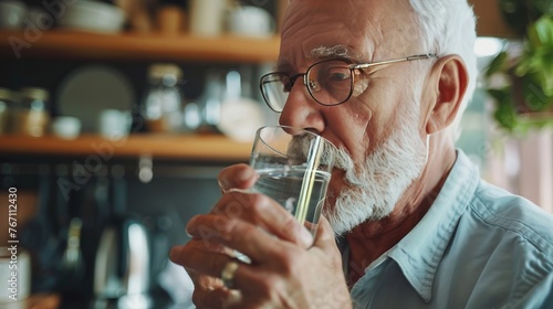 Old Man Drinking Mineral Water