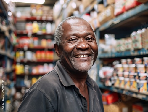 African Old Man Smiling at Supermarket