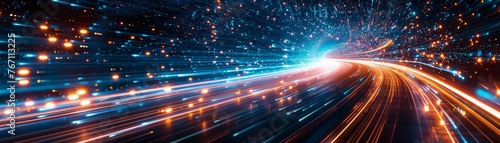 Fast data superhighway with streams of light symbolizing data transfer. © tonstock