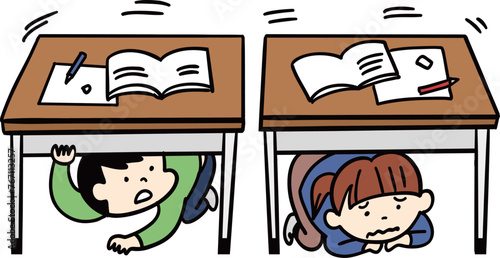 学校で地震の避難訓練