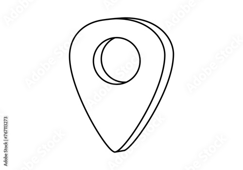Hand drawn cute outline illustration of location pin or navigation mark. Flat vector outdoor landmark for map sticker in line art doodle style. Tourism gps pointer icon. Adventure, hiking. Isolated.