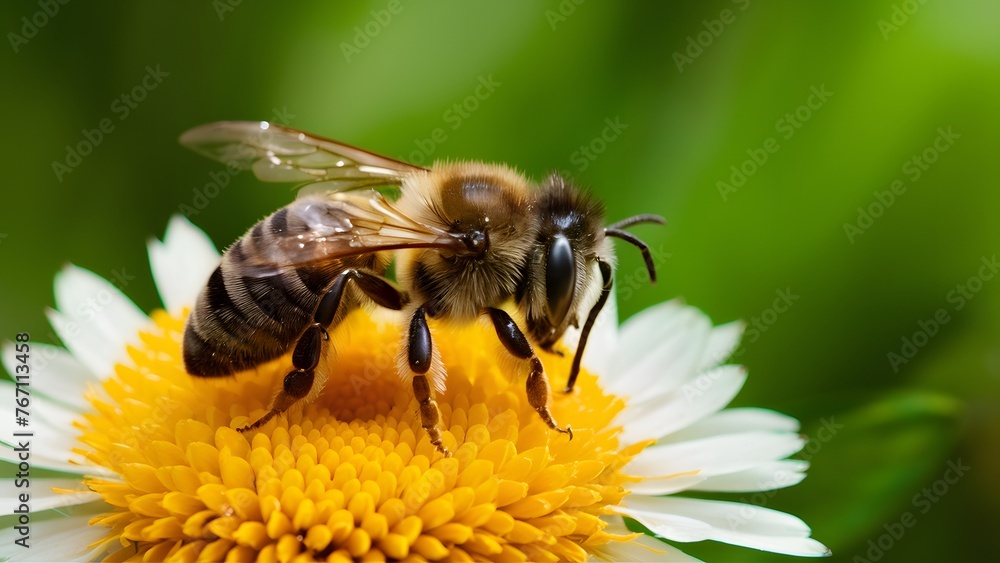 Blurry green background with macro shot of honey bee Blurry green background with macro shot of honey bee