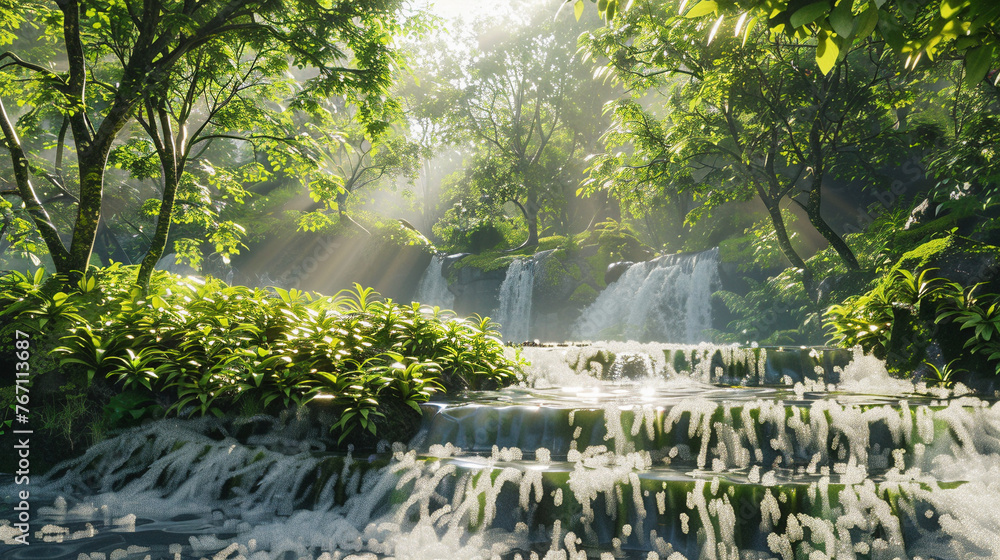 Naklejka premium Tranquil Oasis: Serene Virtual Haven for Relaxation and Meditation