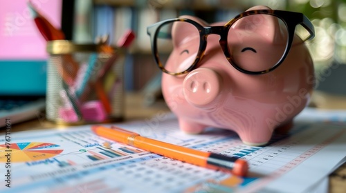 A financial planning worksheet on a table next to a jar for saving money, highlighting the budgeting of school costs. photo