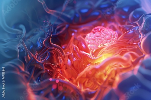 Close-up of an abstract representation of a tumor growing within a vital organ  focusing on the urgency of cancer detection and treatment