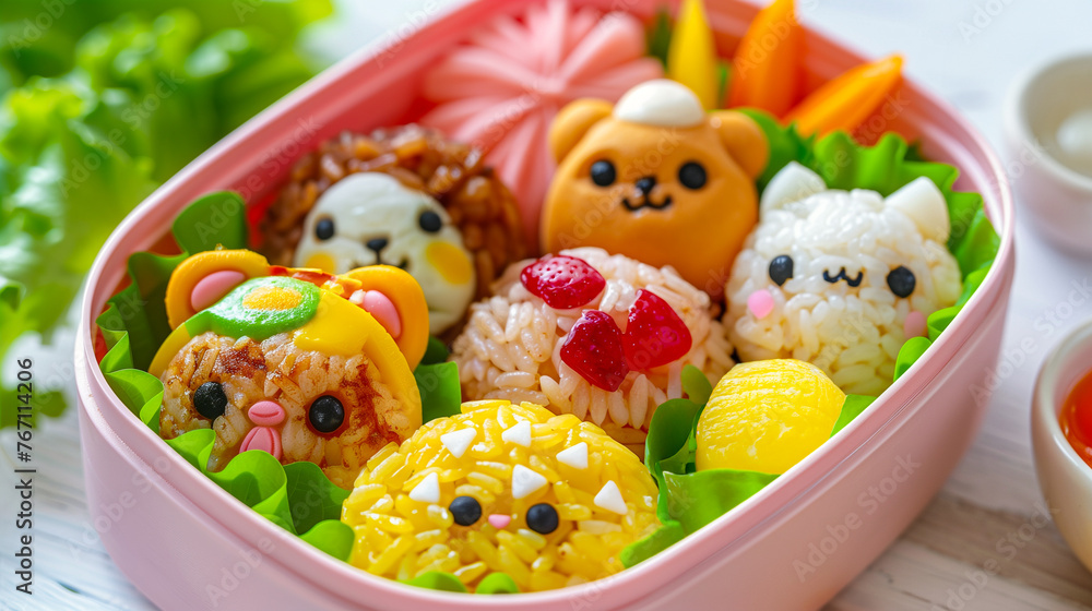 Obraz premium Healthy lunch box with fresh fruits and vegetables, colorful and balanced meal.
