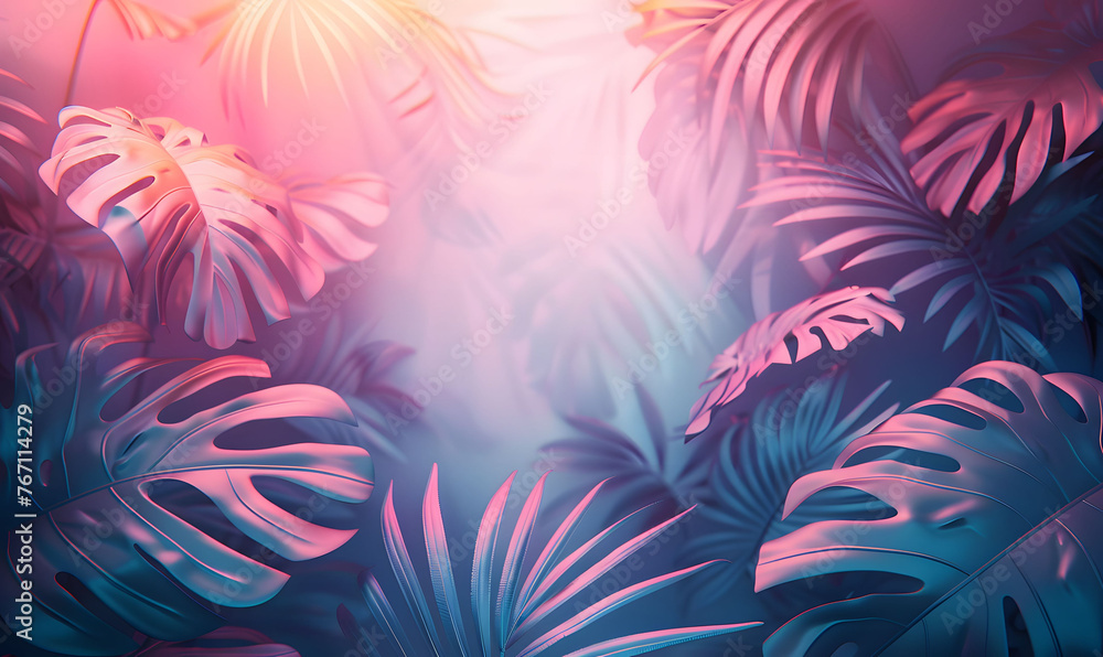 Shaded Tropical Leaves with a Calm Gradient Abstract Background Shaded Tropical Leaves with a Calm Gradient Abstract Background