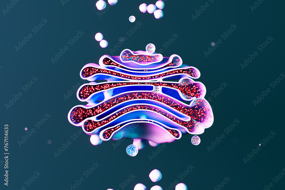 Vibrant Abstract Art Illustration of Golgi Apparatus Cellular Energy Concept