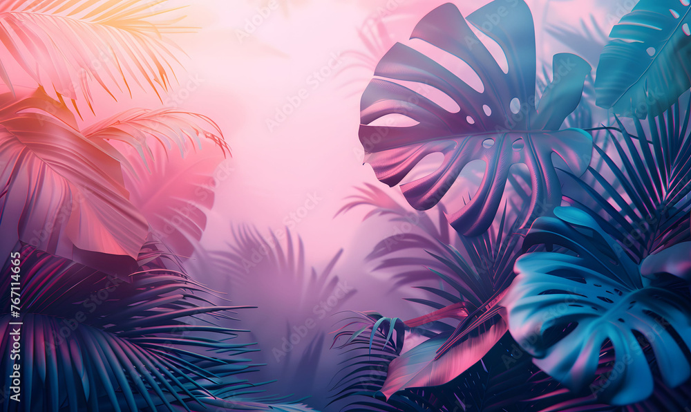 Shaded Tropical Leaves with a Calm Gradient Abstract Background Shaded Tropical Leaves with a Calm Gradient Abstract Background