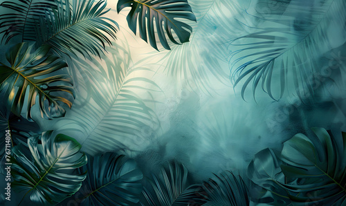 Shaded Tropical Leaves with a Calm Gradient Abstract Background photo