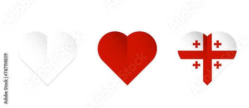 Georgia flag in heart shape. Set of hearts with Georgian flag colors. Vector illustration isolated on white background.