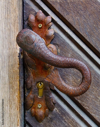 Historical handle on wooden door