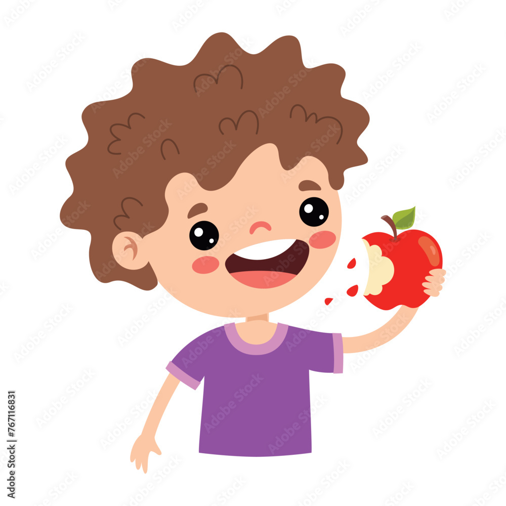 Illustration Of Kid With Apple Illustration Of Kid With Apple