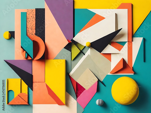 Collage minimalista con papeles coloridos cortados en estilo vintage y cubista. Ai Generativa