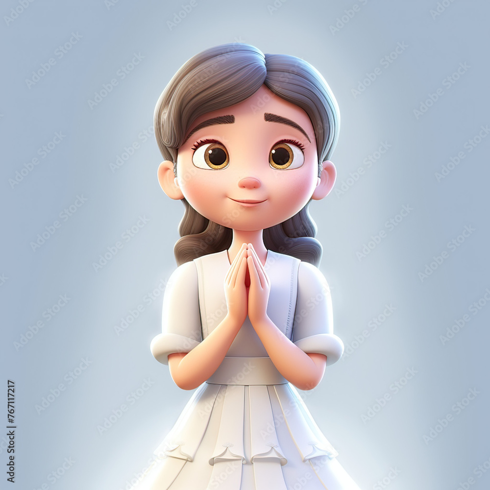 Figura de niña ilustrada con las manos juntas rezando, vestido blanco ...