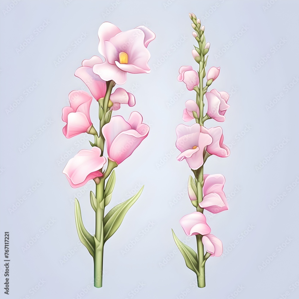 D Cartoon Snapdragon in Pastel Watercolor Tone Isolated on Background