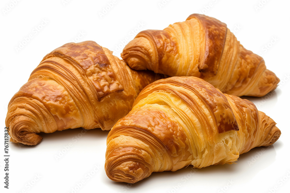 Croissant bread on a white background.