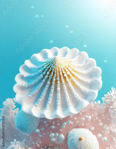 Light pastel colors. Unusual inhabitants of the sea or ocean, macro closeup wallpaper with starfish, copy space}
