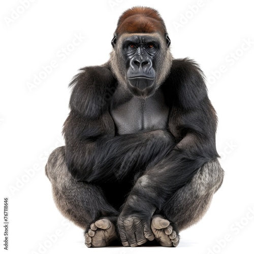 Gorilla in natural pose isolated on white background, photo realistic © Pixel Pine