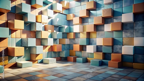 Abstract Geometric Blocks 3D Render Background Design