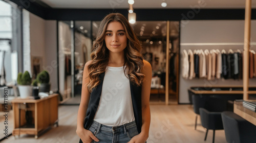 Fashion sales representative or business owner in the modern clothing store
