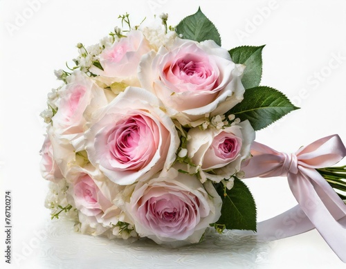 Wedding bouquet of pink roses on a white background