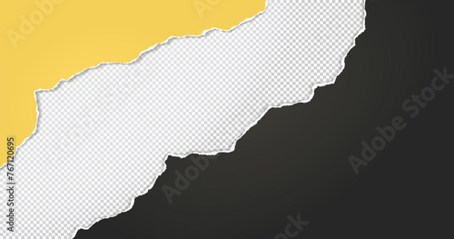 Black and yellow paper with torn edges and soft shadow are on squared background for text.