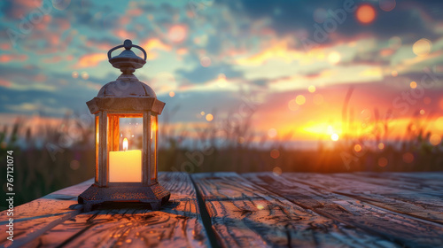 lantern in the park at sunset