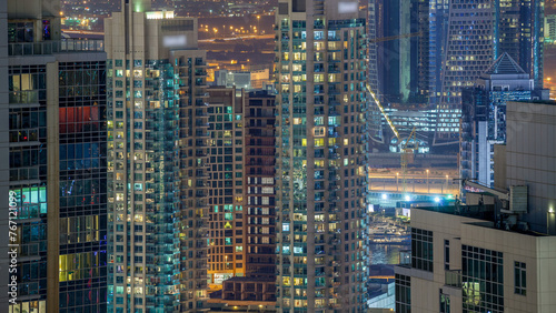 Dubai downtown night aerial timelapse