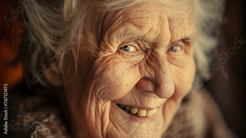 Close-up photo of old woman, beutiful old lady smiling 