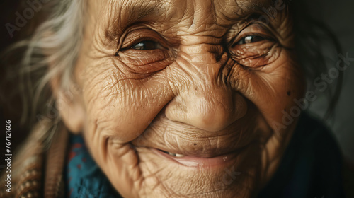 Close-up photo of old woman, beutiful old lady smiling 
