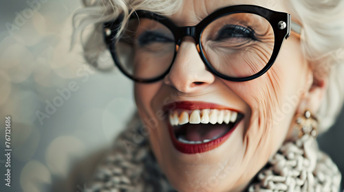 Close-up photo of old woman, beutiful old lady smiling 