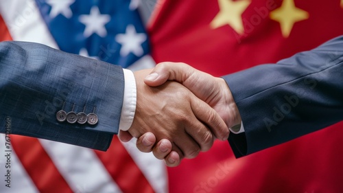 Chinese businessmen and American businessmen shake hands