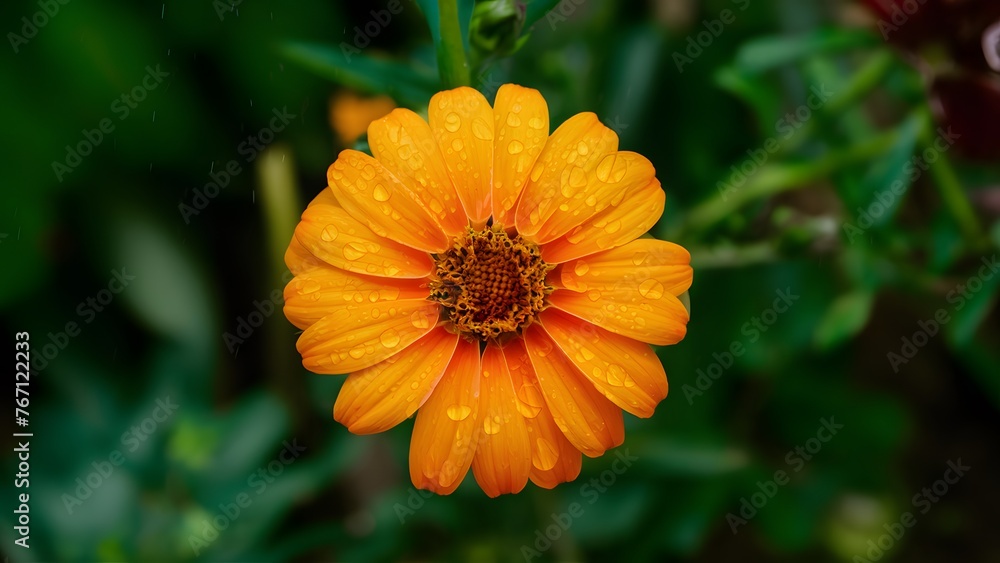 Bright ornamental garden background with rain droplets on orange flower Bright ornamental garden background with rain droplets on orange flower
