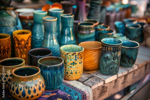 Various colored vases of different sizes and shapes displayed neatly on a table