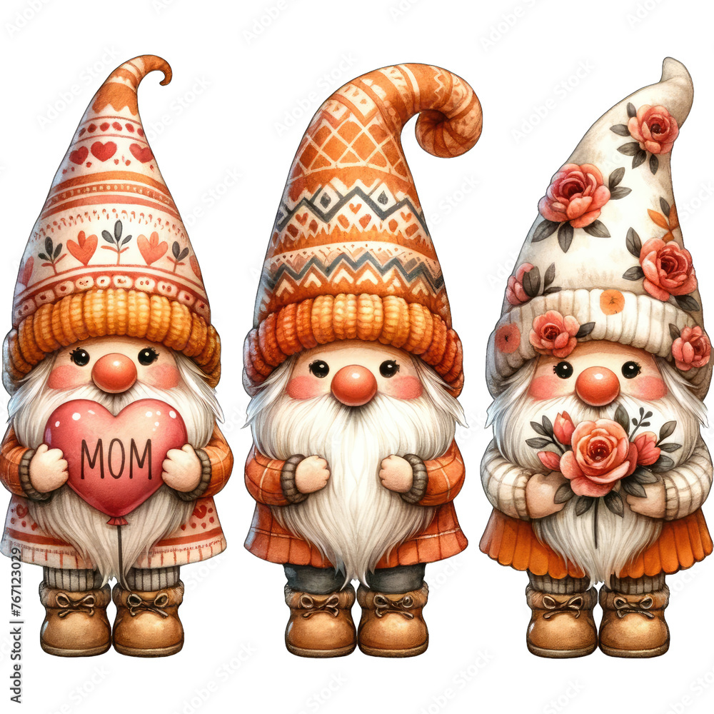 Mother's Day: 3 gnomes express their love on Mother's Day transparent background