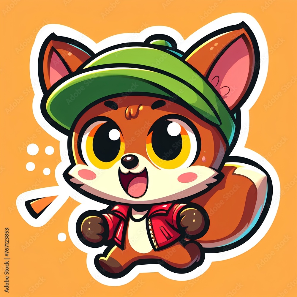 Naklejka premium A cartoon sticker of a energetic squirrel character wearing a green visor, squirrel sticker, animal sticker