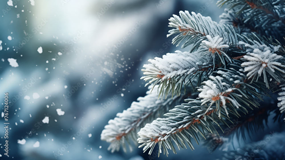christmas tree with snow Christmas or New Year background Christmas and new year holidays concept 

